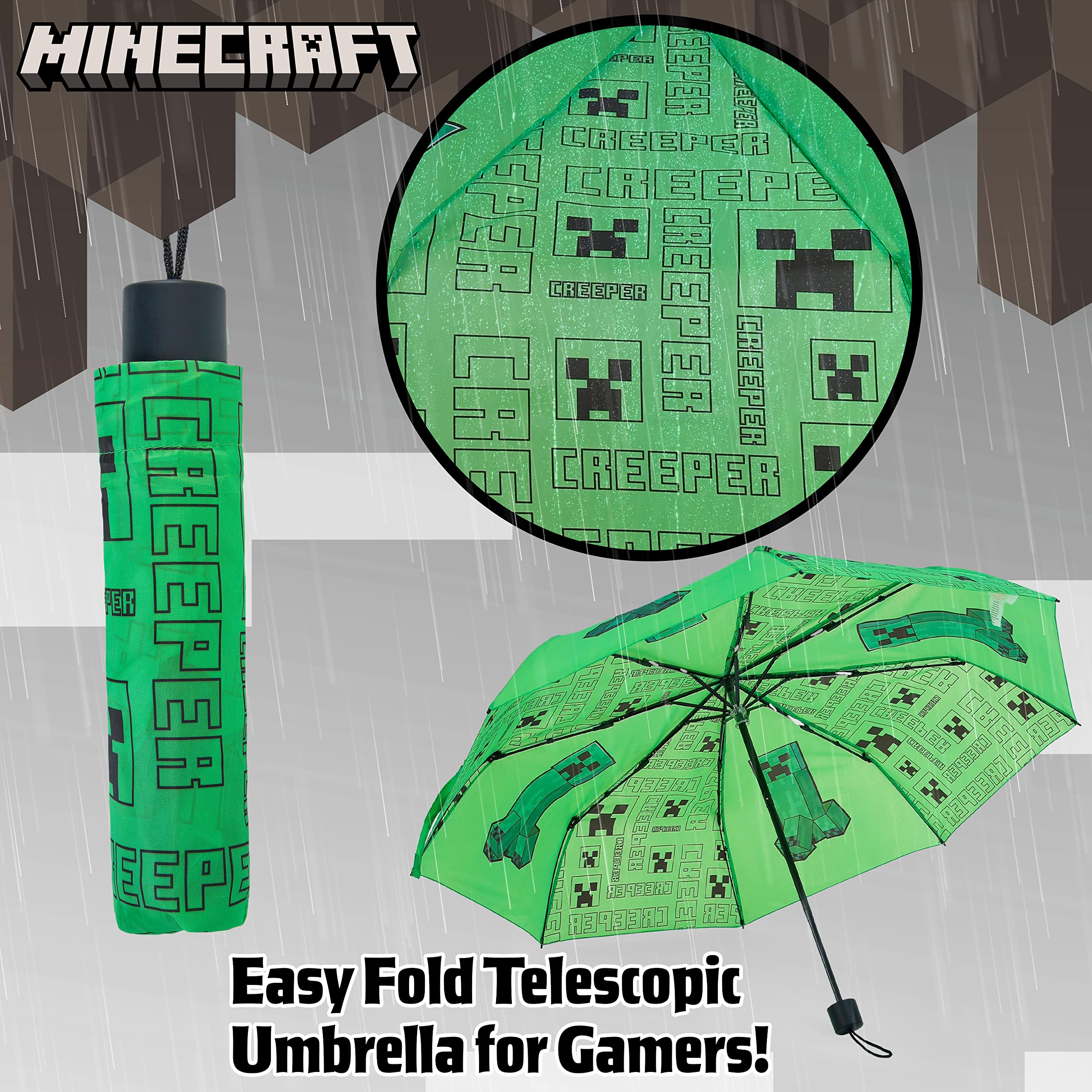 Foto 4 pulgar | Paraguas Minecraft Kids Con Forma De Cúpula Transparente, Color Verde - Venta Internacional.