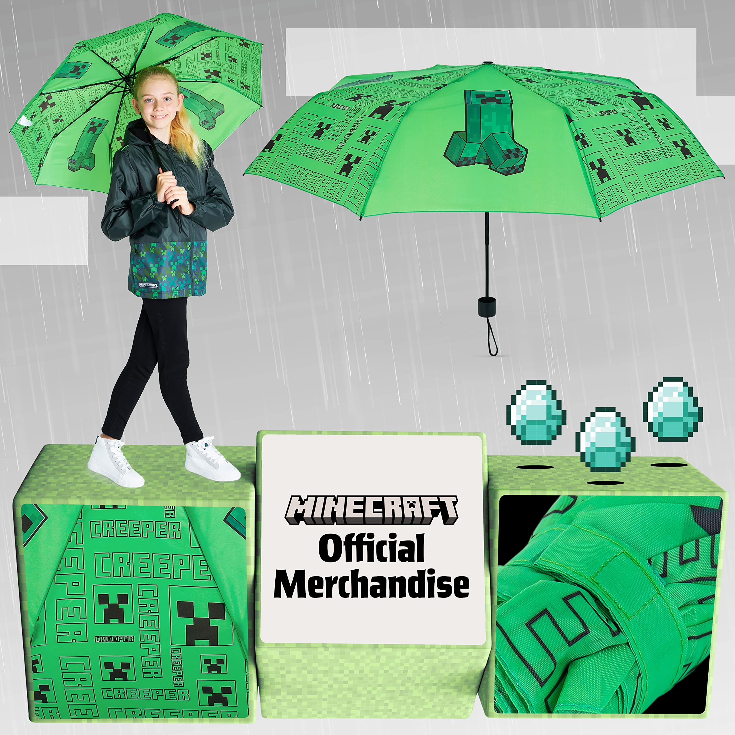 Foto 5 pulgar | Paraguas Minecraft Kids Con Forma De Cúpula Transparente, Color Verde - Venta Internacional.