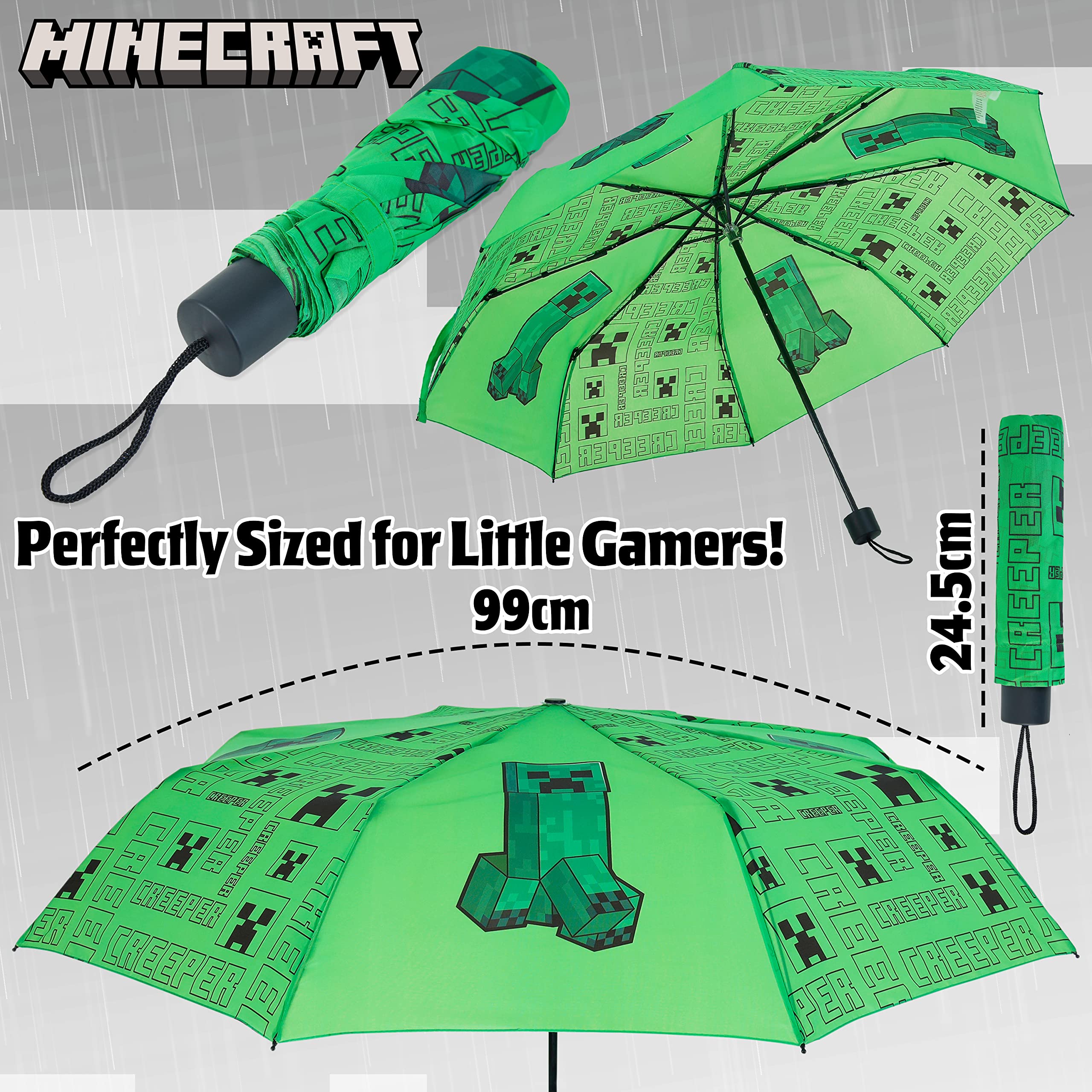 Foto 7 pulgar | Paraguas Minecraft Kids Con Forma De Cúpula Transparente, Color Verde - Venta Internacional.