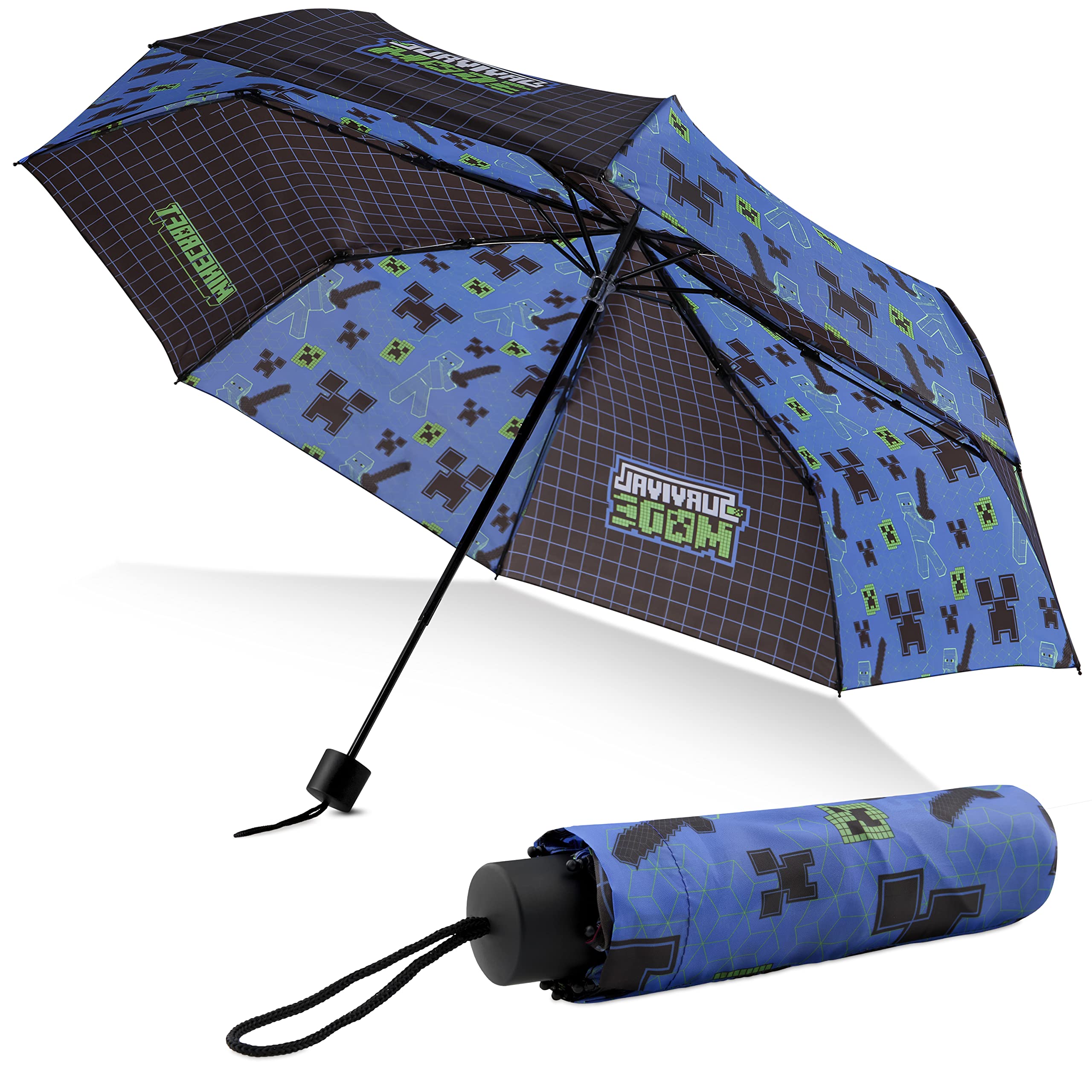 Foto 2 pulgar | Paraguas Minecraft Kids Con Forma De Cúpula Transparente Plegable, Color Negro Y Azul - Venta Internacional.
