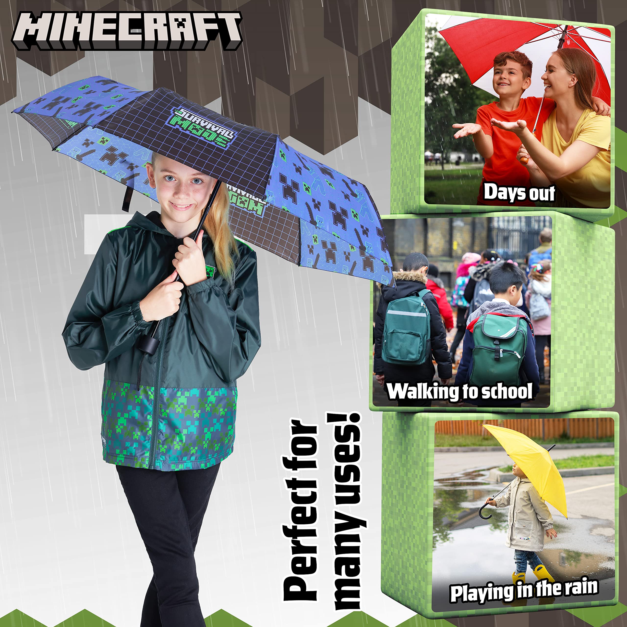 Foto 3 pulgar | Paraguas Minecraft Kids Con Forma De Cúpula Transparente Plegable, Color Negro Y Azul - Venta Internacional.