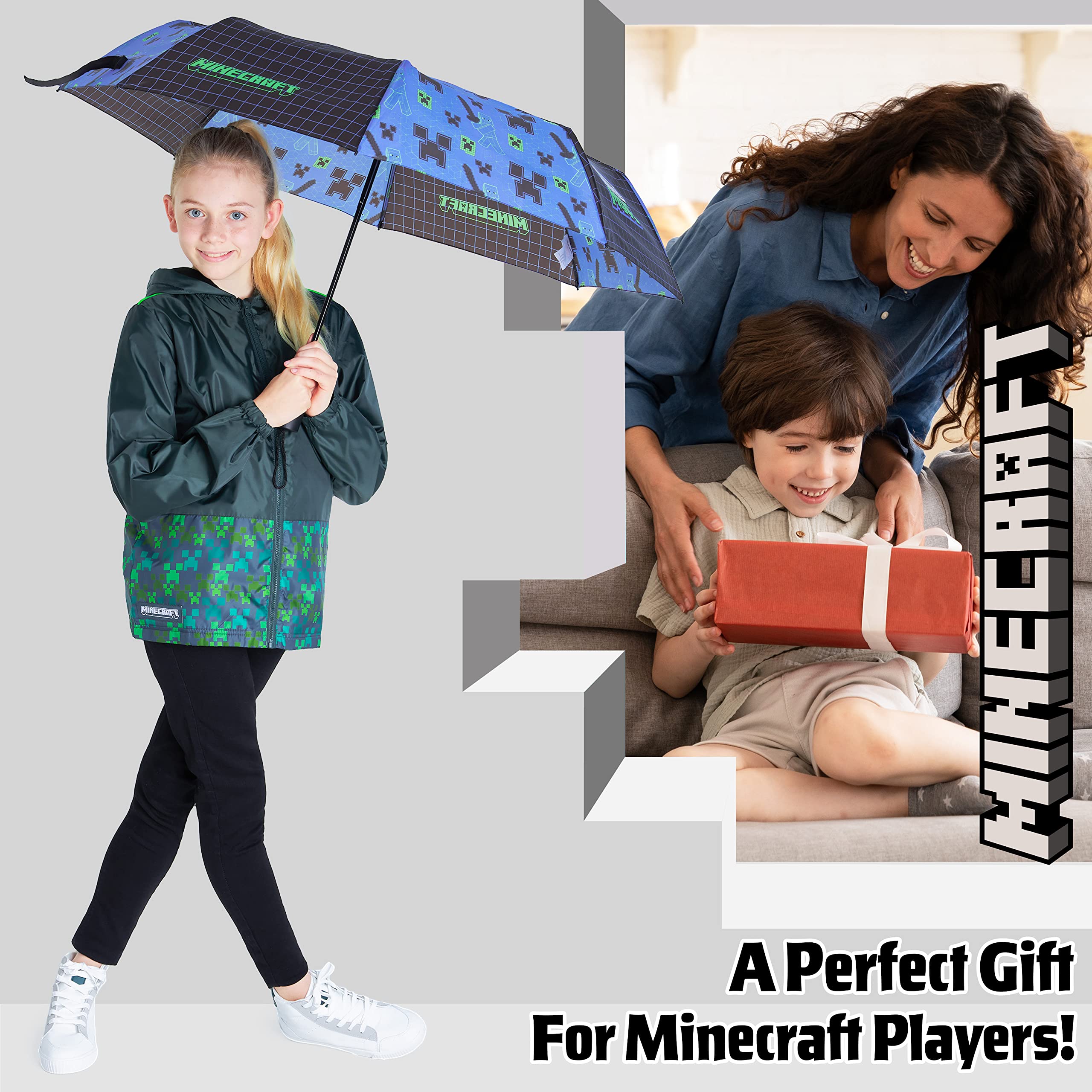 Foto 4 pulgar | Paraguas Minecraft Kids Con Forma De Cúpula Transparente Plegable, Color Negro Y Azul - Venta Internacional.