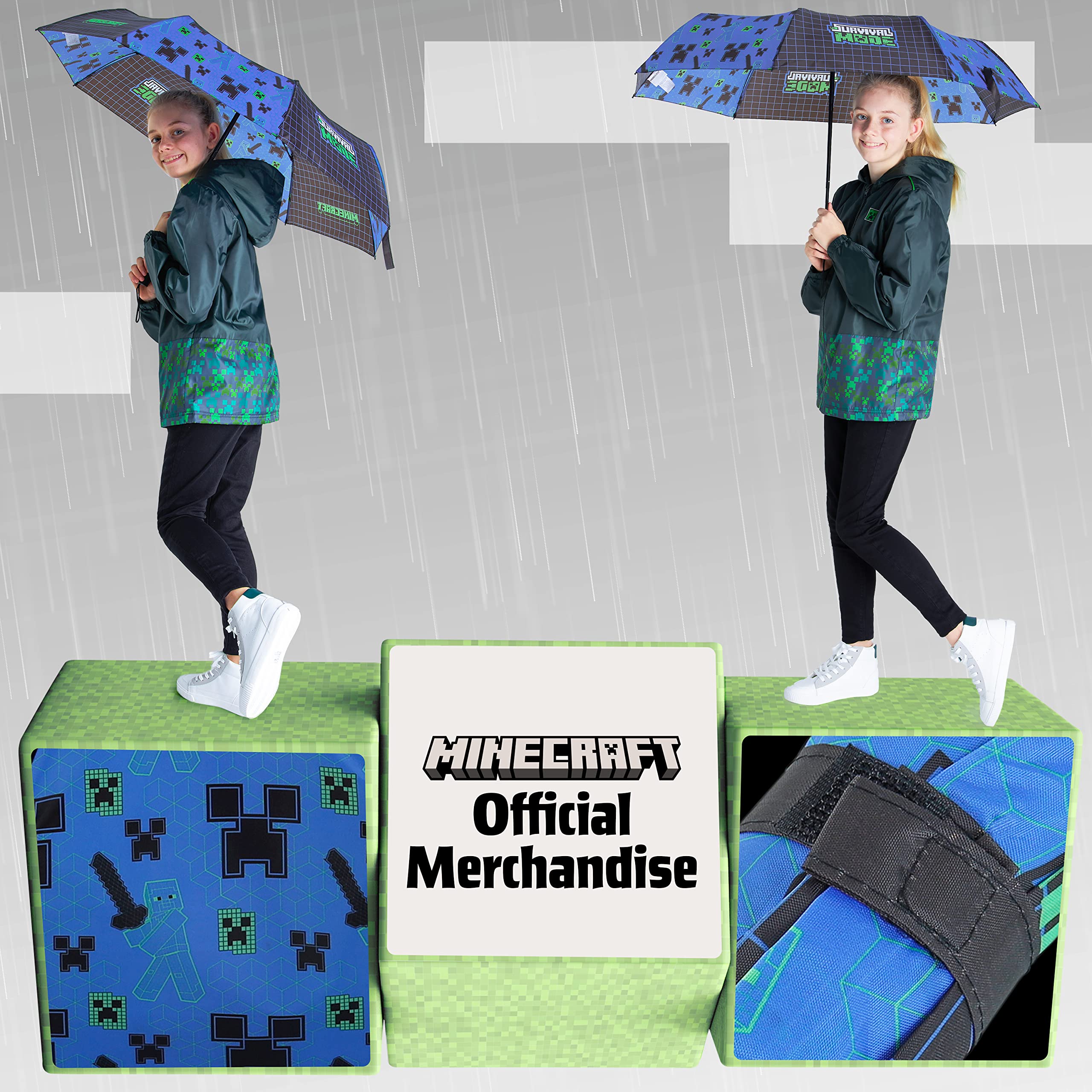 Foto 6 pulgar | Paraguas Minecraft Kids Con Forma De Cúpula Transparente Plegable, Color Negro Y Azul - Venta Internacional.