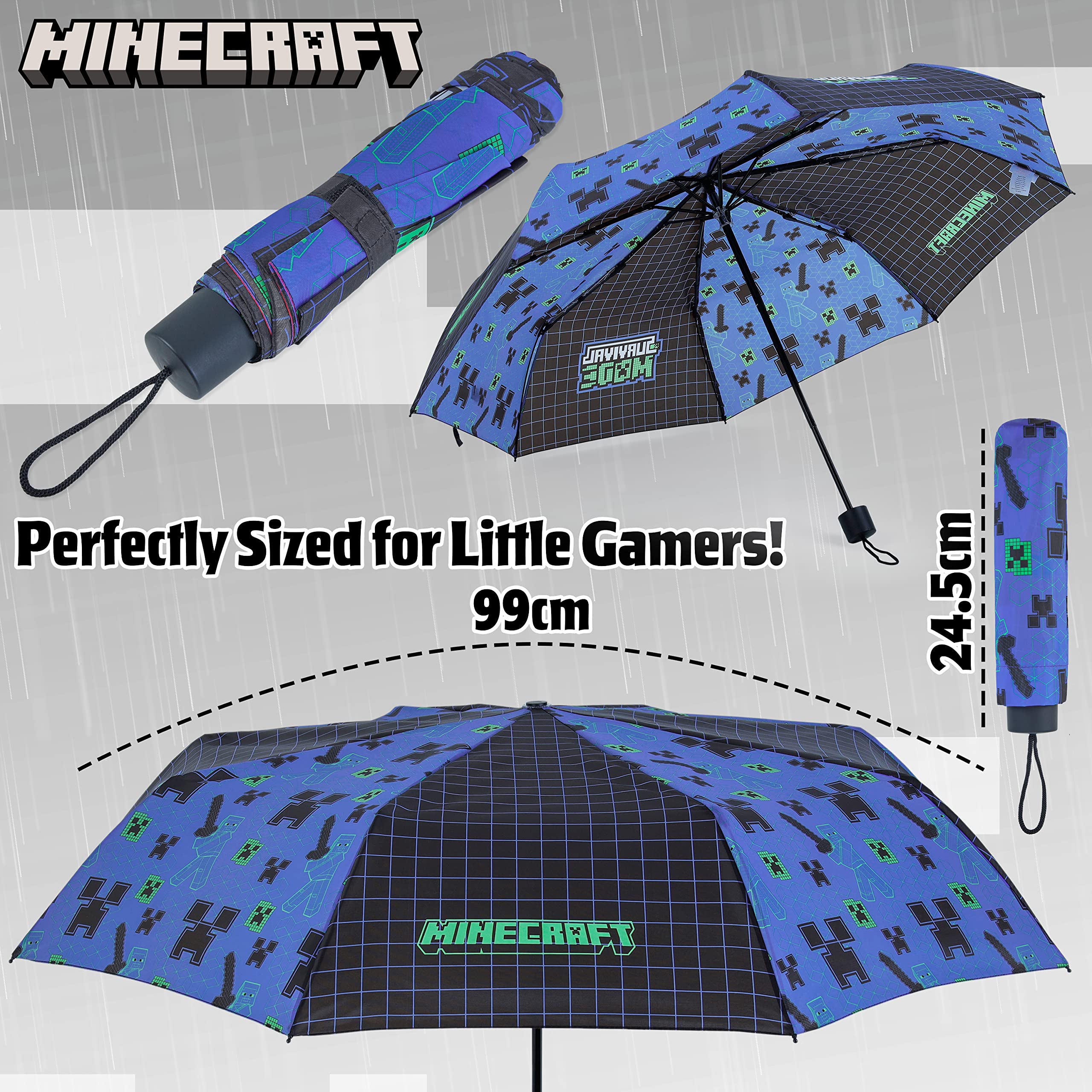 Foto 8 pulgar | Paraguas Minecraft Kids Con Forma De Cúpula Transparente Plegable, Color Negro Y Azul - Venta Internacional.