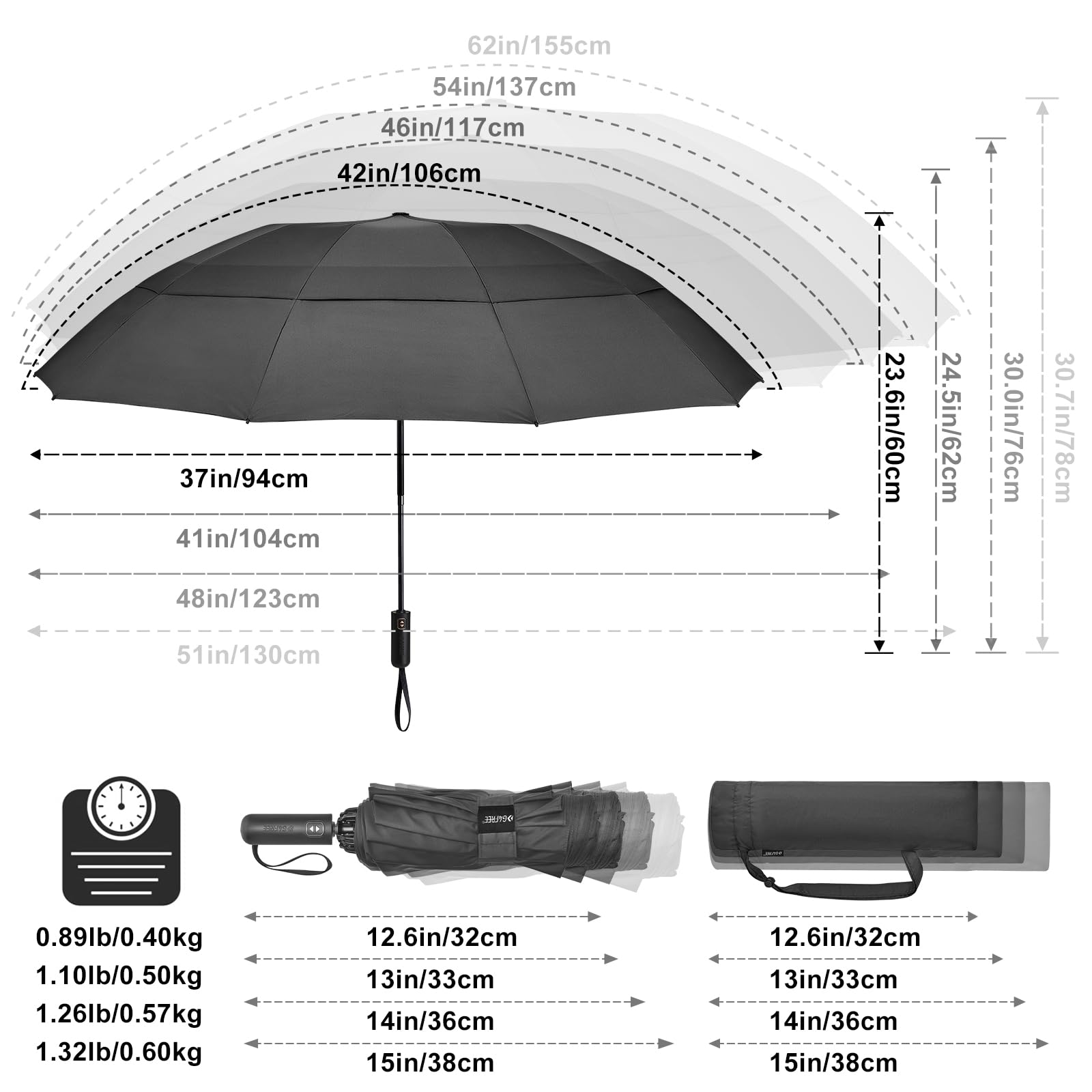 Foto 7 pulgar | Paraguas De Golf G4free, Compacto, Con Recorrido Inverso, 105 Cm, Color Negro - Venta Internacional.
