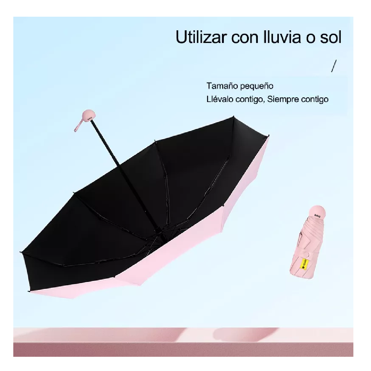 Foto 4 pulgar | Paraguas Sombrillas De Bolsillo Plegables Anti-ultravioleta Belug Rosa