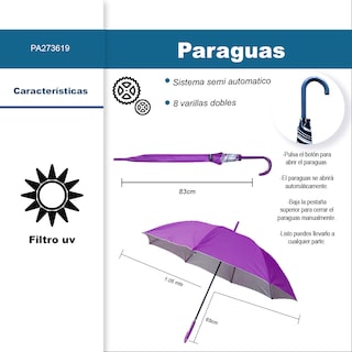 Foto 2 | Paraguas Tipo Bastón Filtro Uv 8 Varillas Doble Semiautomático Color Morado