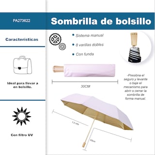 Foto 2 | Sombrilla Manual De Bolsillo Filtro Uv Reforzado 8 Varillas Dobles Color Rosa