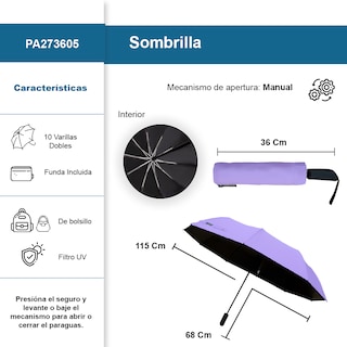 Foto 2 | Sombrilla Manual De Bolsillo Filtro Uv Resistente 10 Varillas Dobles Color Morado