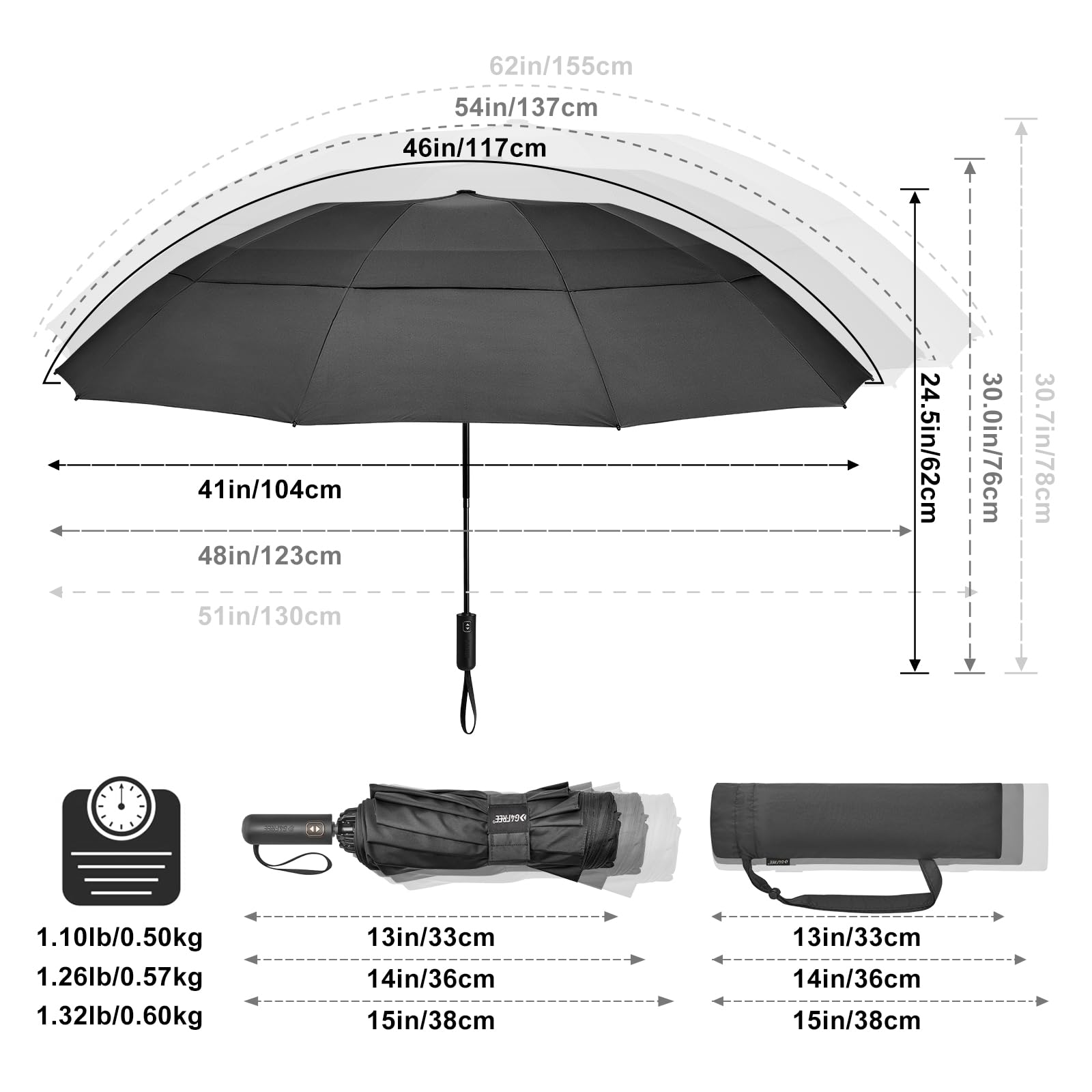 Foto 2 | Paraguas De Viaje G4free, Invertido, 116 Cm, A Prueba De Viento, Apertura Automática, Negro - Venta Internacional.