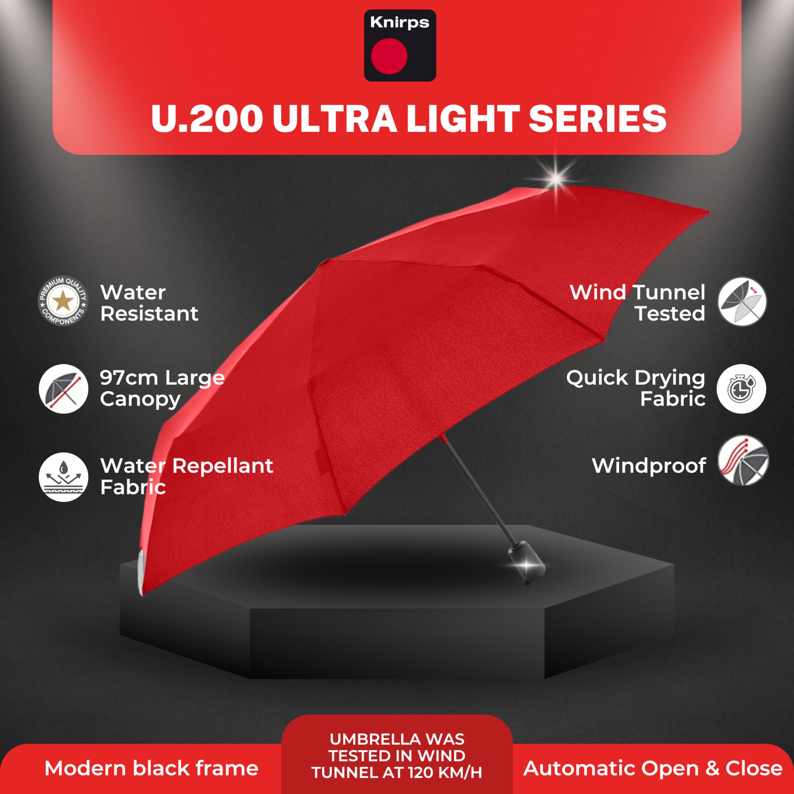 Foto 3 pulgar | Paraguas Impermeable Knirps U.200 Ultraligero Duomatic Rojo - Venta Internacional.