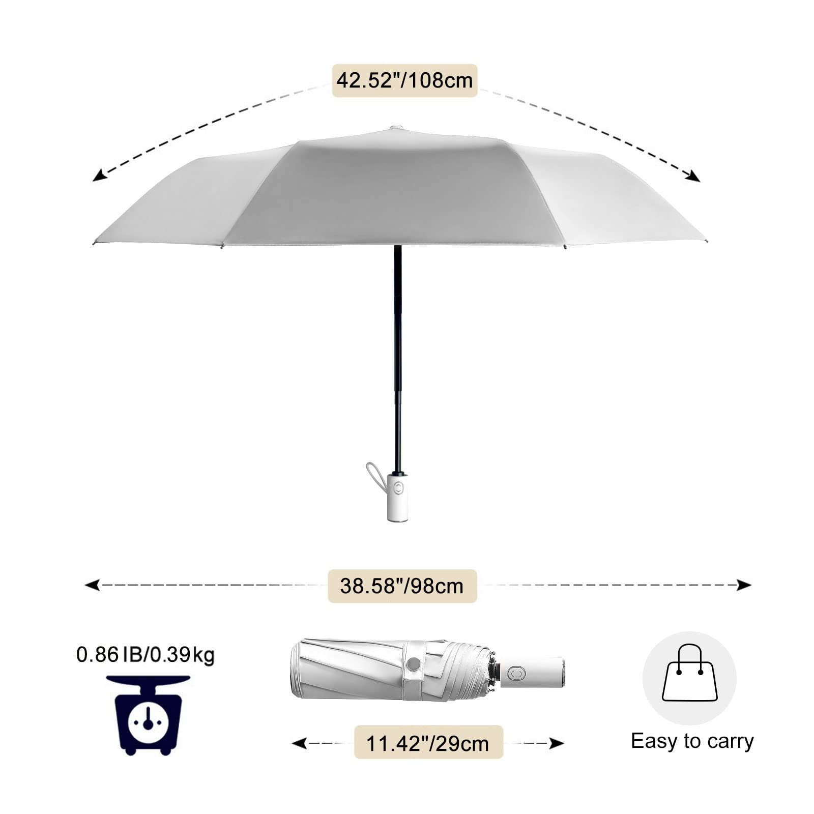 Foto 6 | Paraguas Cuby Uv Sun Compact, Plegable, De Viaje, A Prueba De Viento, Plateado - Venta Internacional.