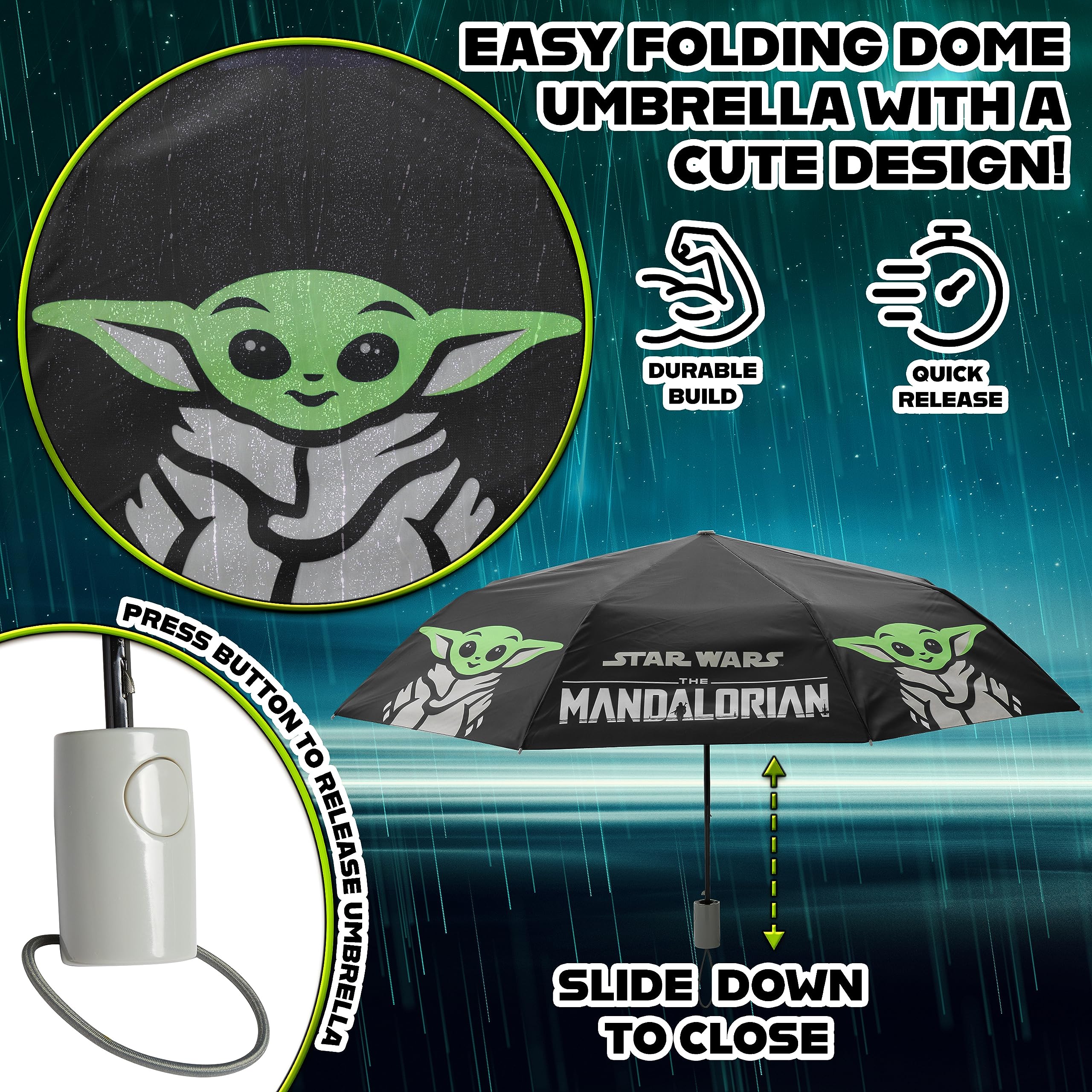 Foto 6 pulgar | Paraguas Telescópico Plegable Disney The Mandalorian Baby Yoda - Venta Internacional.