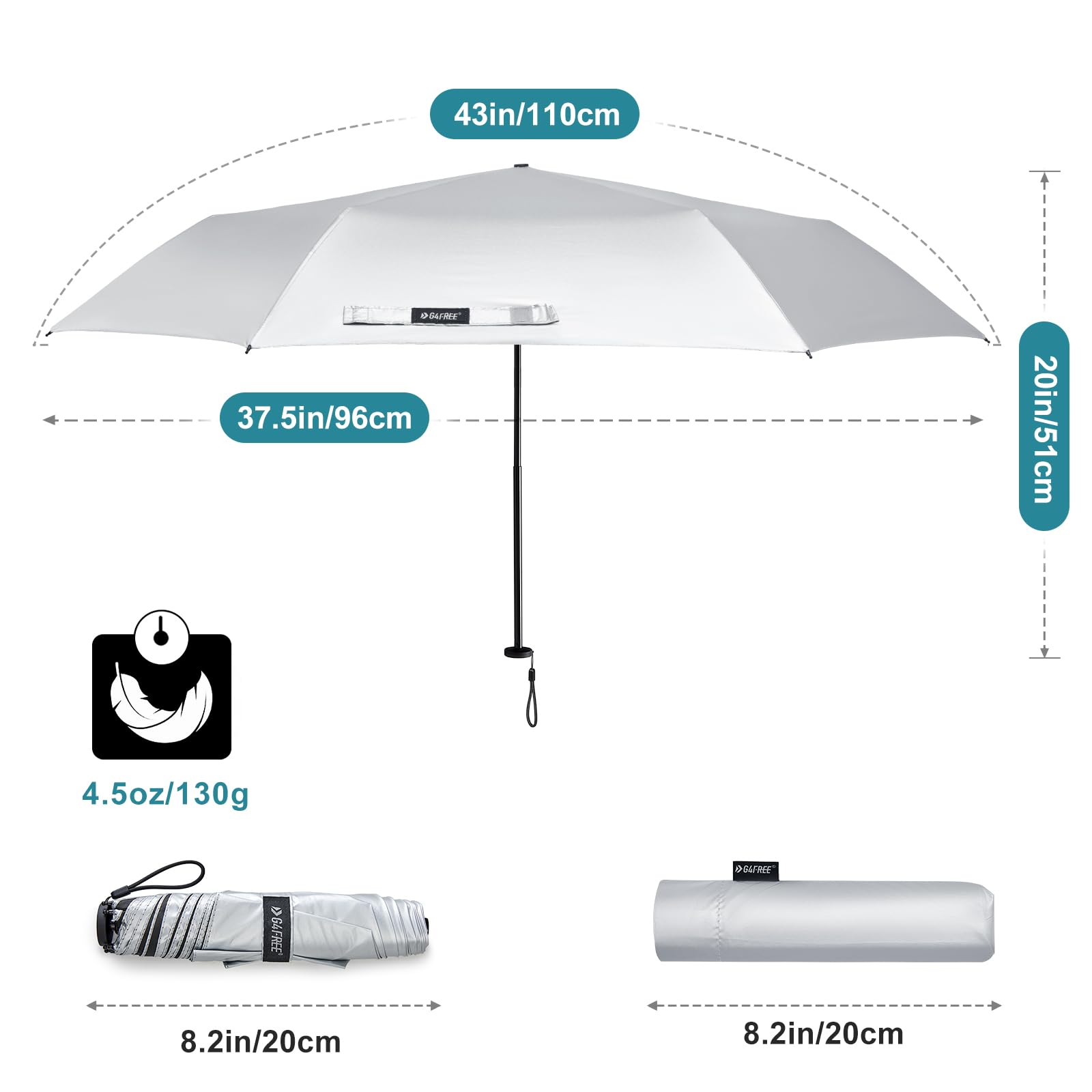 Foto 5 | Paraguas De Viaje G4free Compacto Ultraligero Upf 50+ Uv Plateado - Venta Internacional.