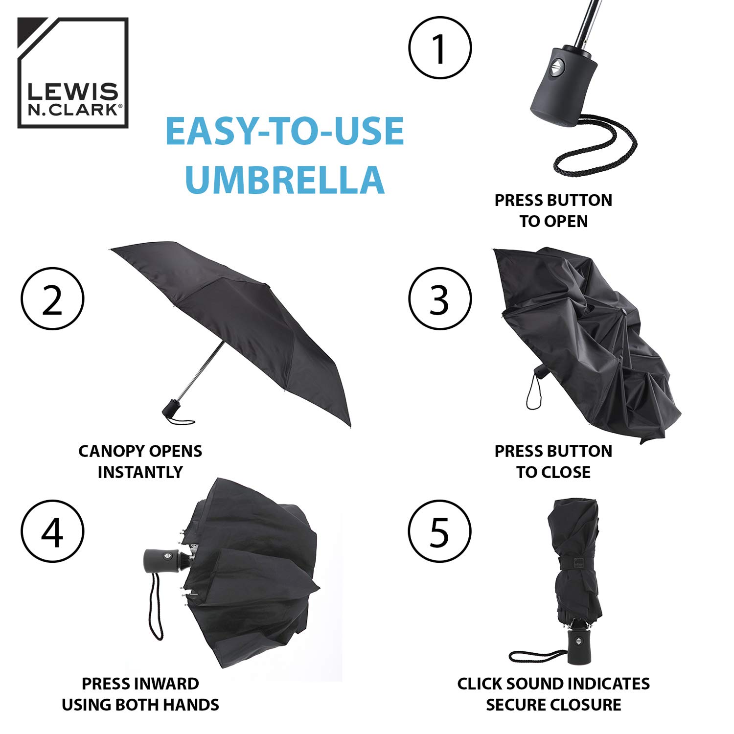 Foto 7 | Paraguas De Viaje Lewis N. Clark, Impermeable Y Resistente Al Viento - Venta Internacional.