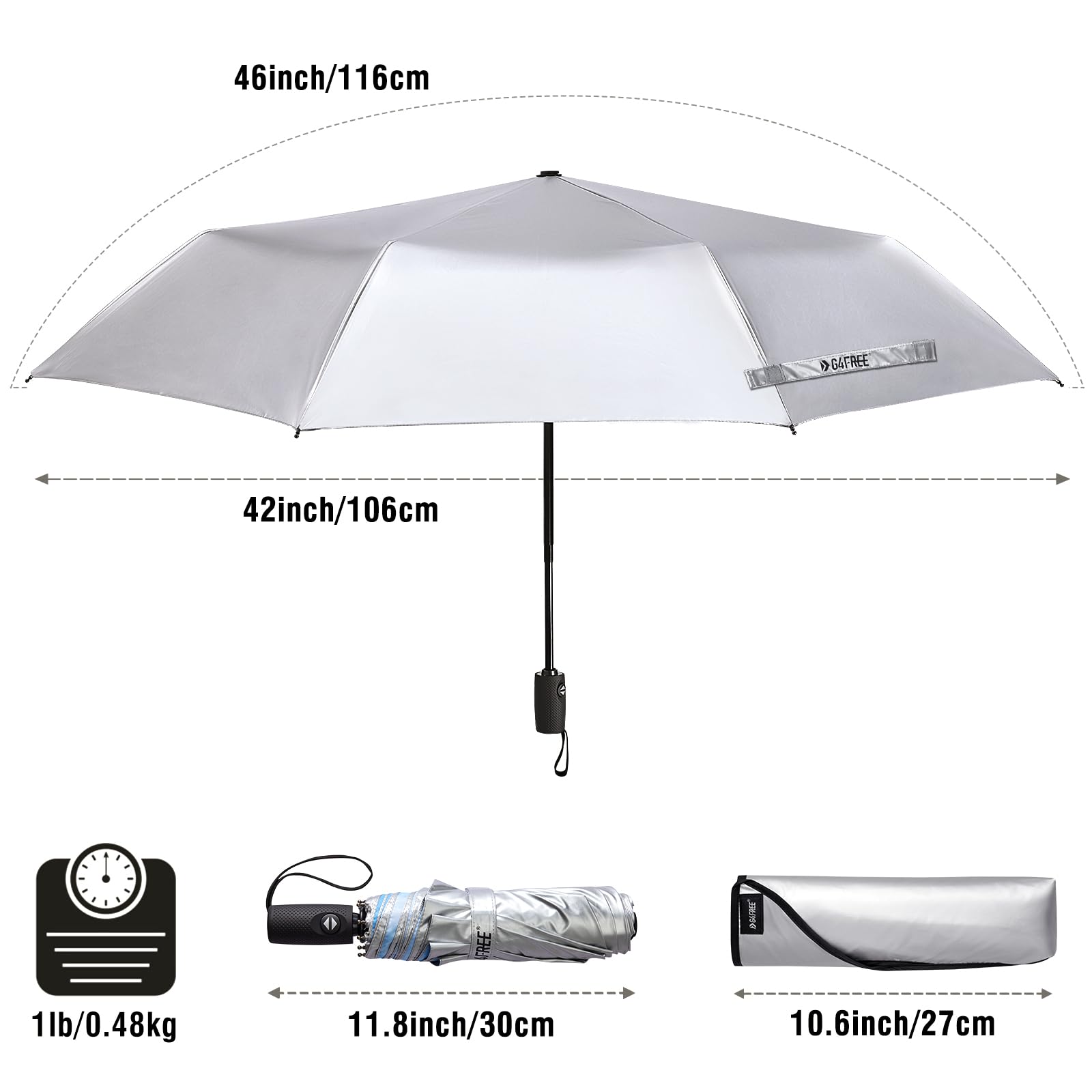 Foto 3 pulgar | Paraguas De Viaje G4free Upf 50+ Con Protección Uv 110/117 Cm - Venta Internacional.