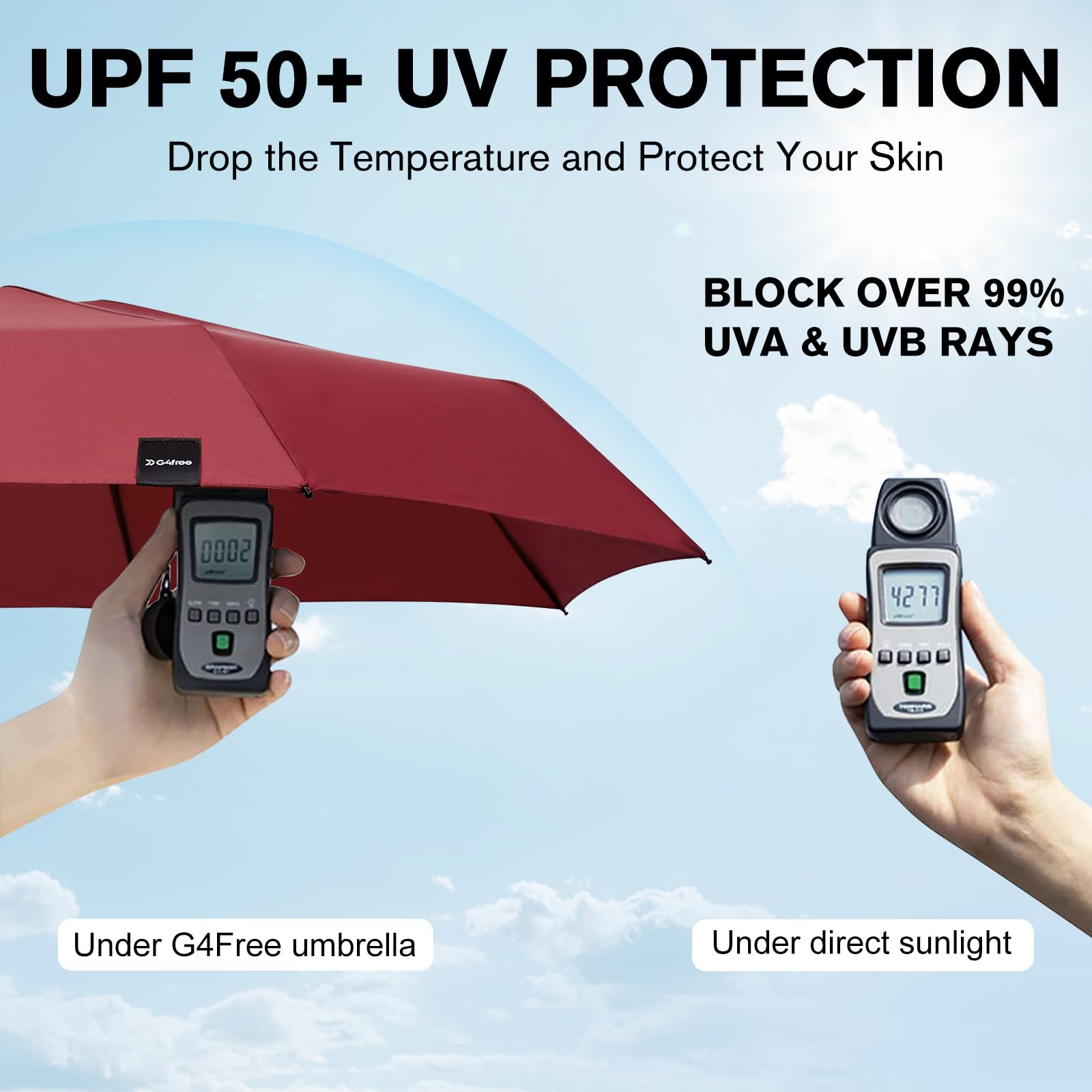 Foto 3 pulgar | Umbrella G4free Compact Travel Upf 50+ Con Protección Uv, Color Rojo Vino - Venta Internacional.