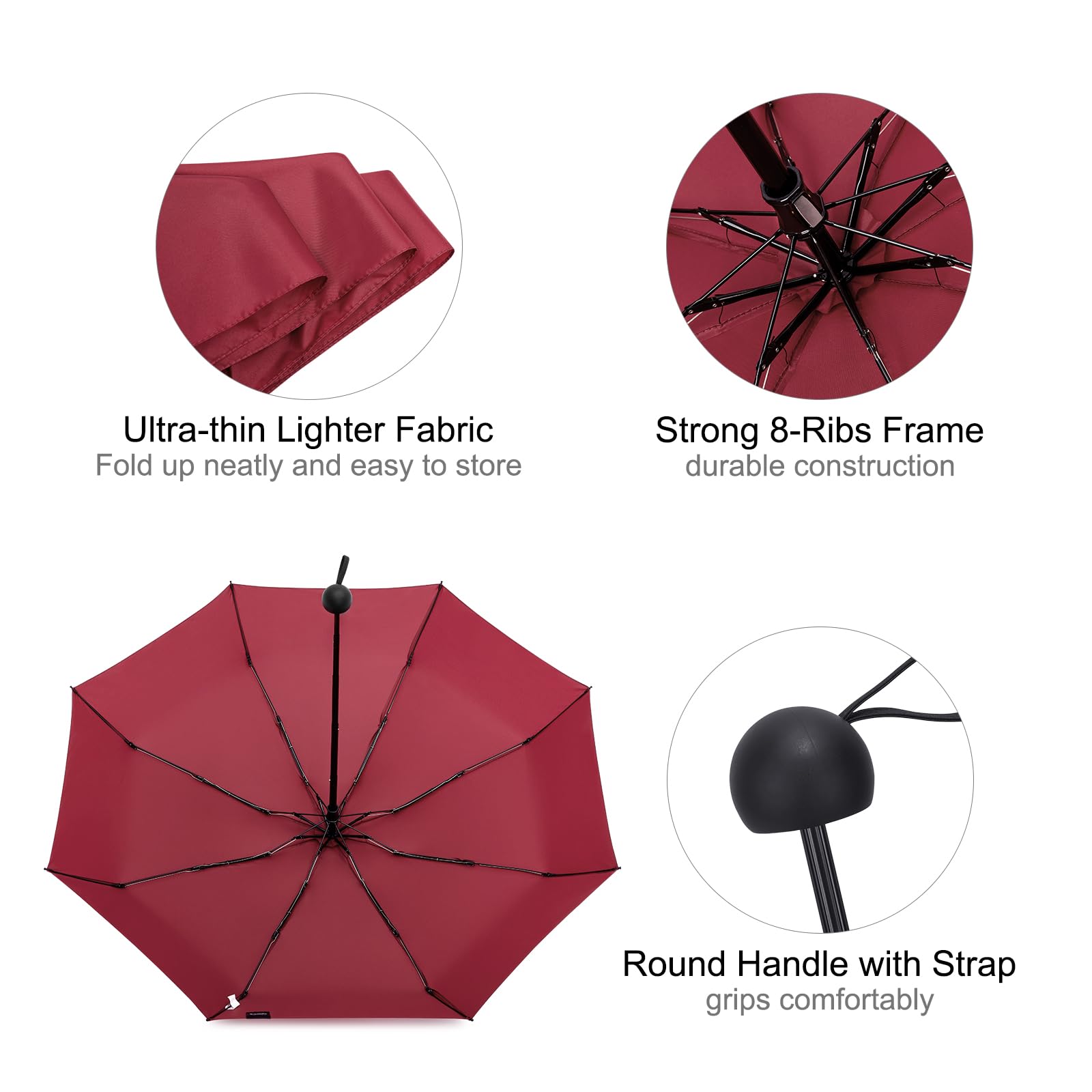 Foto 4 pulgar | Umbrella G4free Compact Travel Upf 50+ Con Protección Uv, Color Rojo Vino - Venta Internacional.