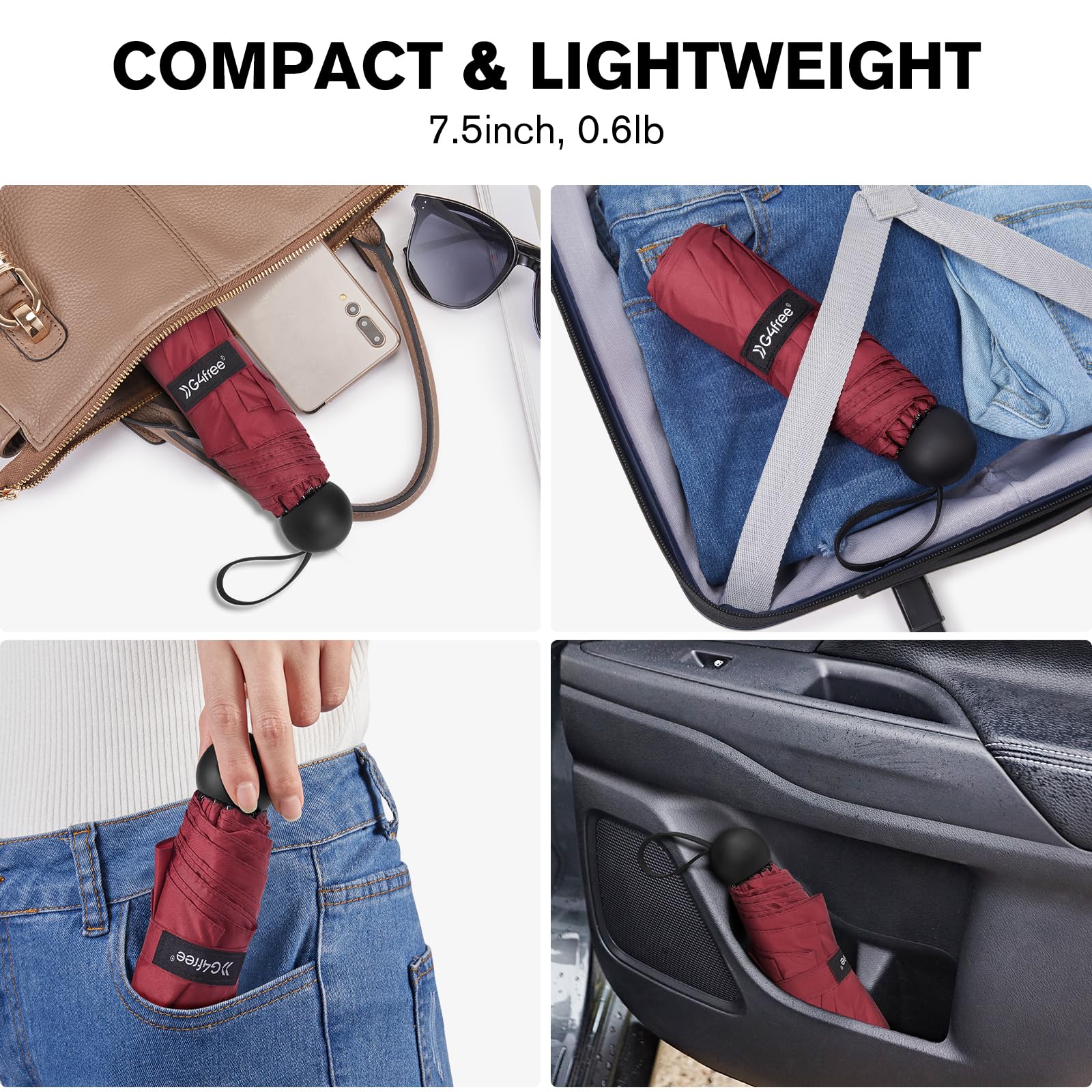 Foto 8 pulgar | Umbrella G4free Compact Travel Upf 50+ Con Protección Uv, Color Rojo Vino - Venta Internacional.