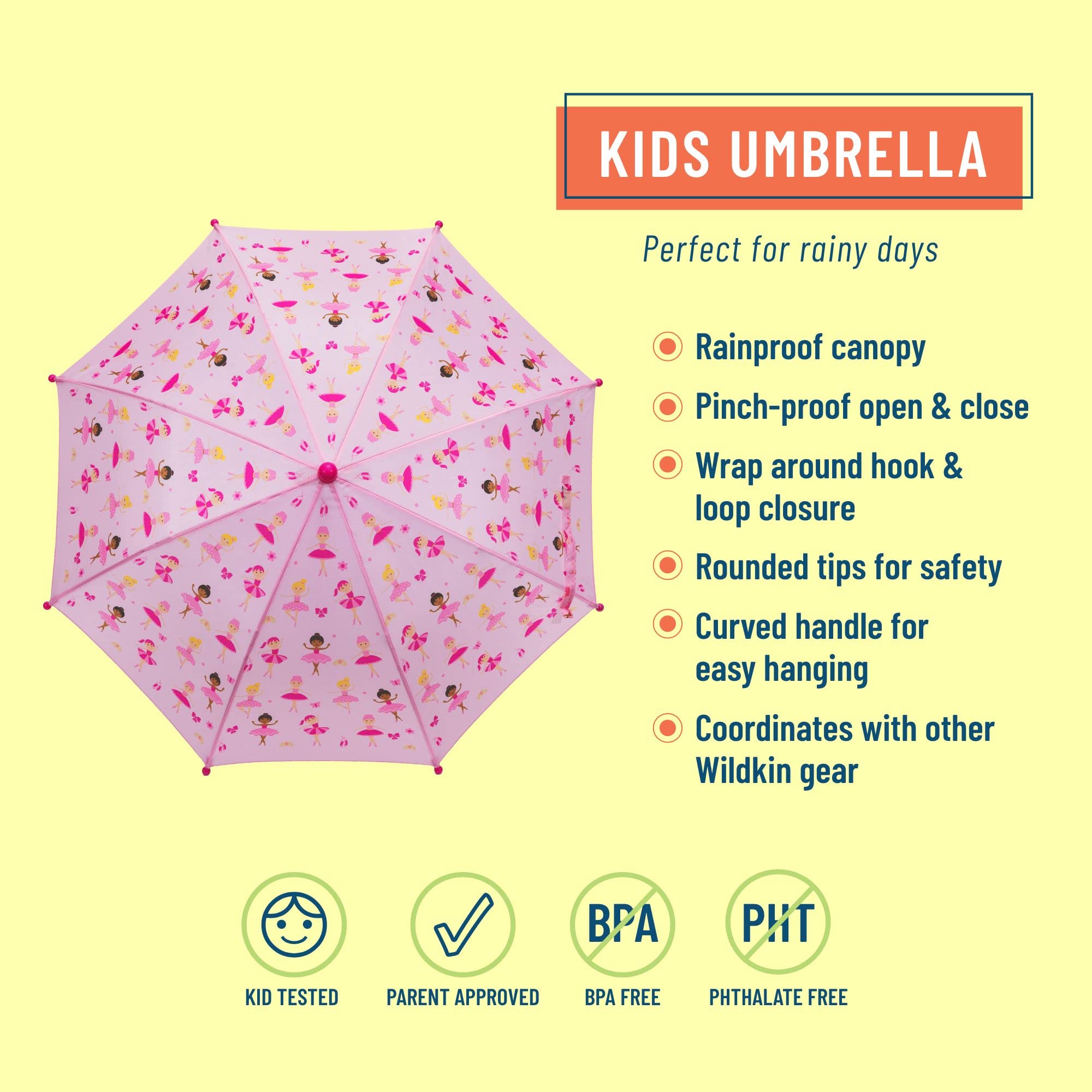 Foto 4 pulgar | Bailarina Umbrella Wildkin Kids Con Toldo Impermeable Y Mango Curvo - Venta Internacional.