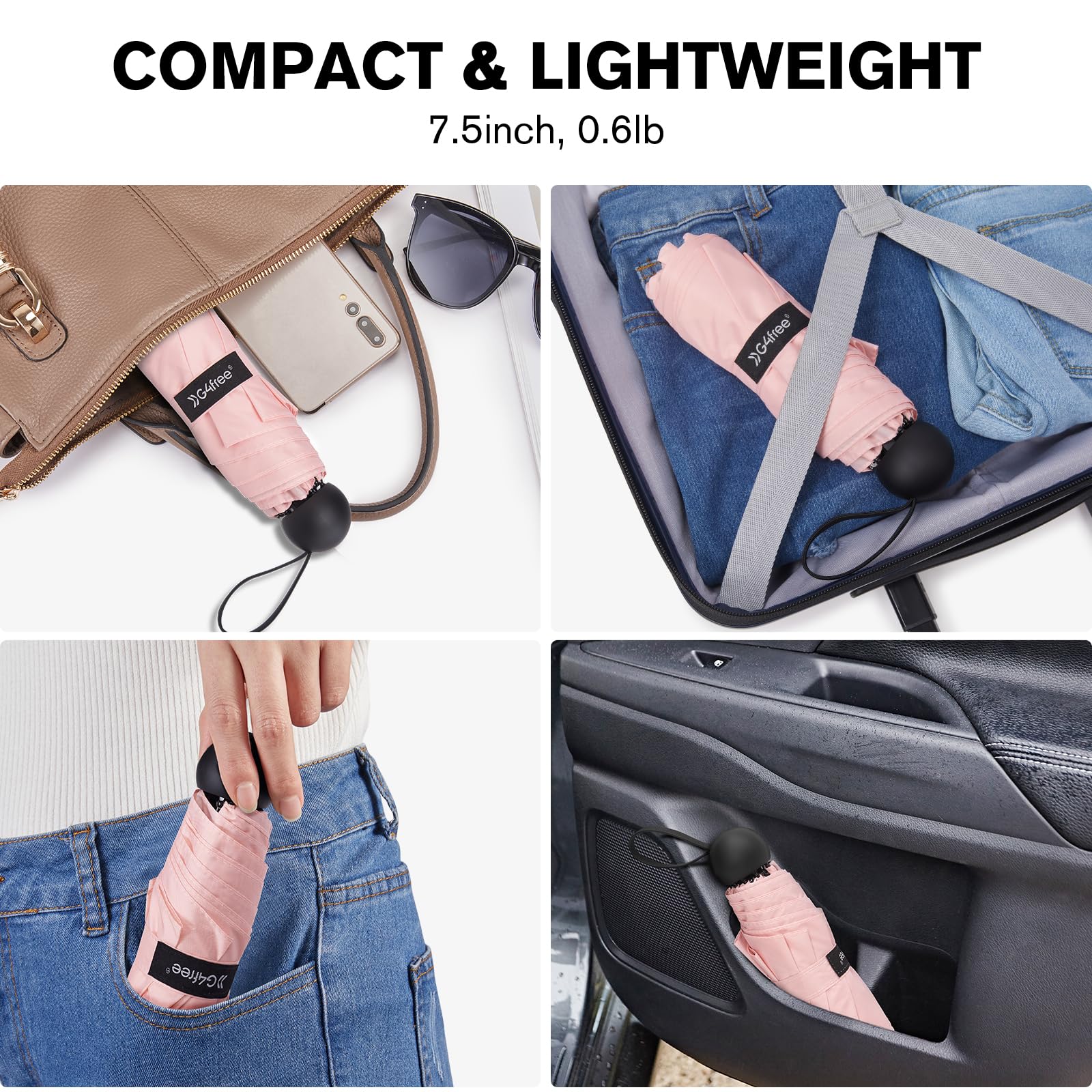 Foto 7 | Paraguas G4free Compact Travel Upf 50+ Con Protección Uv, Color Rosa - Venta Internacional.
