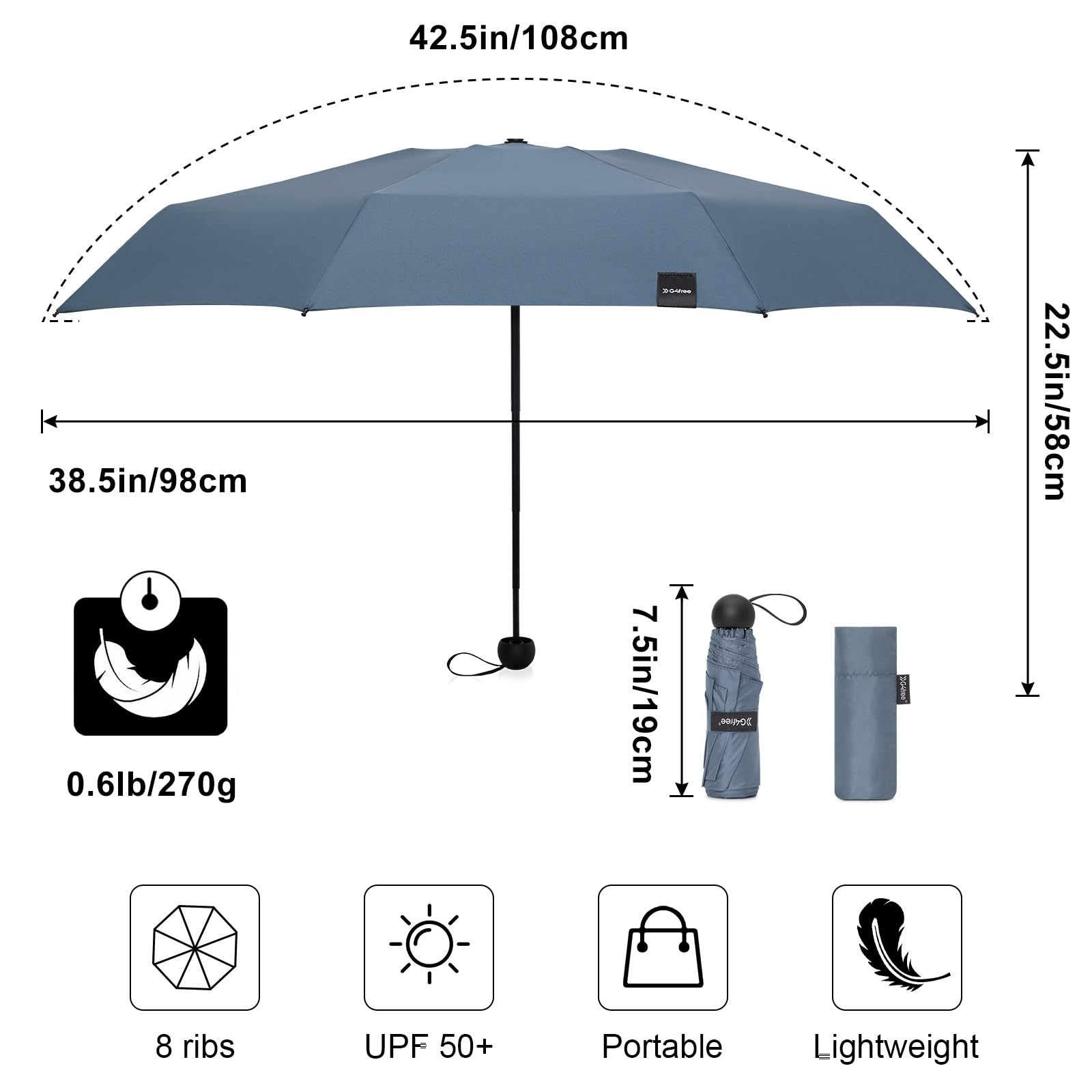 Foto 5 | Paraguas De Viaje Compacto G4free Con Protección Uv Upf 50+ - Venta Internacional.