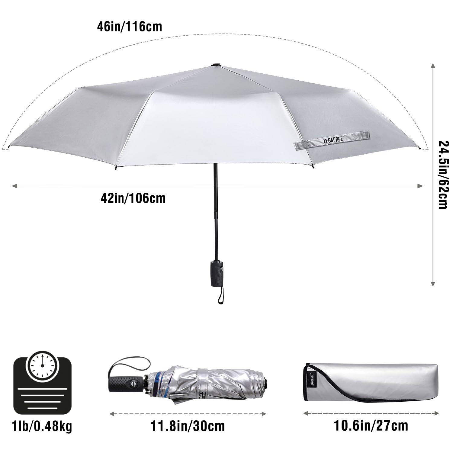 Foto 3 pulgar | Paraguas De Viaje G4free Upf 50+ Con Protección Uv 110 Cm/117 Cm - Venta Internacional.