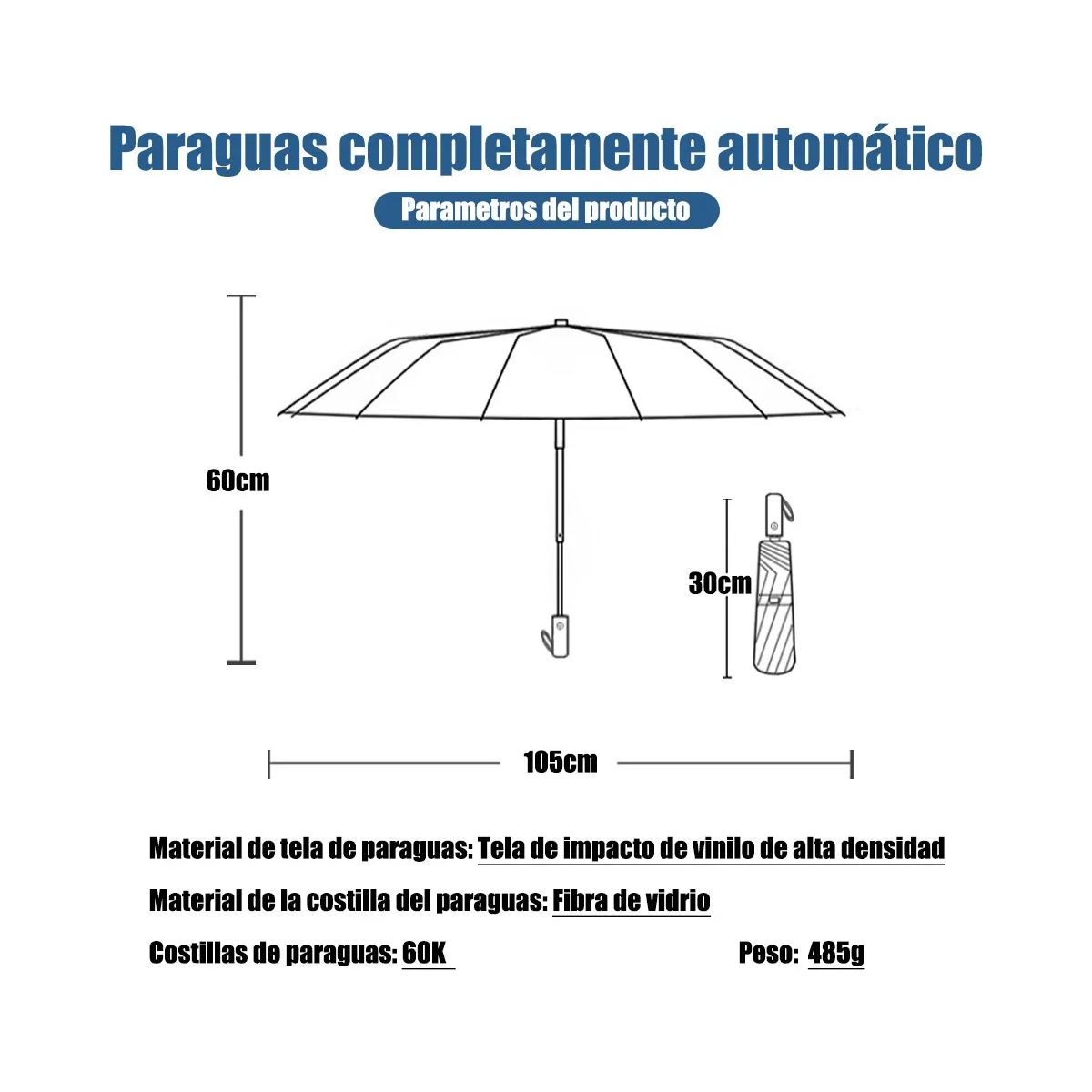 Foto 5 pulgar | Paraguas Sombrilla Protección Uv Automático Con 12 Varillas Eo Safe Imports Esi-19665 Azul