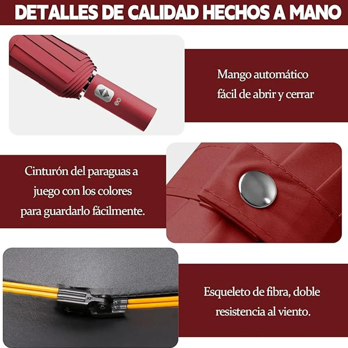 Foto 4 pulgar | Paraguas Sombrilla Protección Uv Automático Eo Safe Imports Esi-19669 Rojo