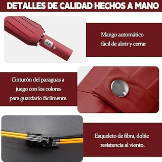 Foto 3 | Paraguas Sombrilla Protección Uv Automático Eo Safe Imports Esi-19669 Rojo