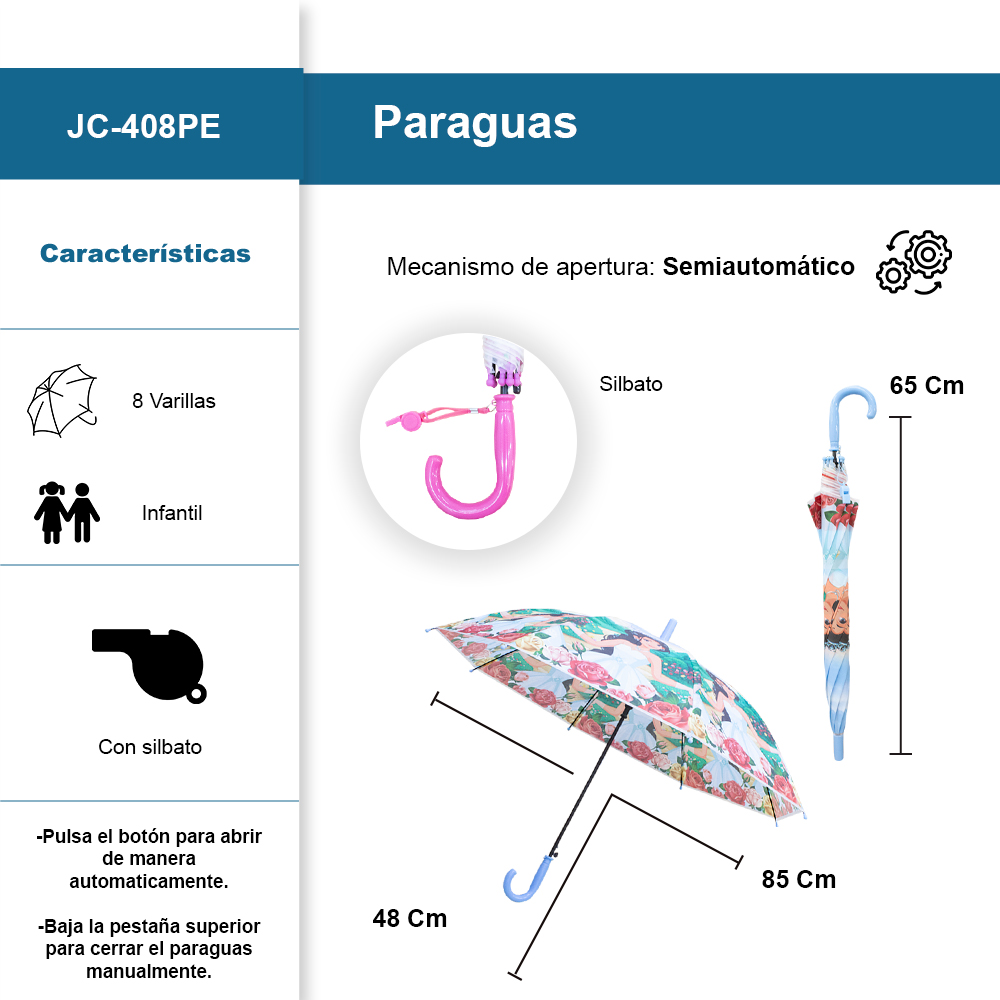 Foto 3 pulgar | Paraguas Infantil Diseño De Princesas Sombrilla Con Silbato