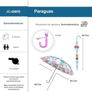 Foto 2 | Paraguas Infantil Diseño De Princesas Sombrilla Con Silbato