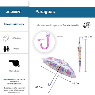 Foto 2 | Paraguas Infantil Diseño De Princesas Sombrilla Con Silbato