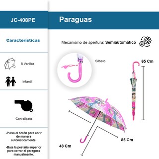 Foto 2 | Paraguas Infantil Diseño De Princesas Sombrilla Con Silbato