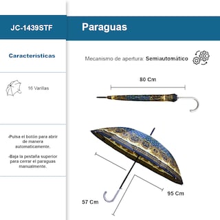 Foto 2 | Paraguas Sombrilla Clásica Semiautomática Plegable De Bastón