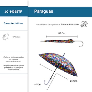 Foto 2 | Paraguas Sombrilla Clásica Semiautomática Plegable De Bastón