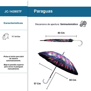 Foto 2 | Paraguas Sombrilla Clásica Semiautomática Plegable De Bastón