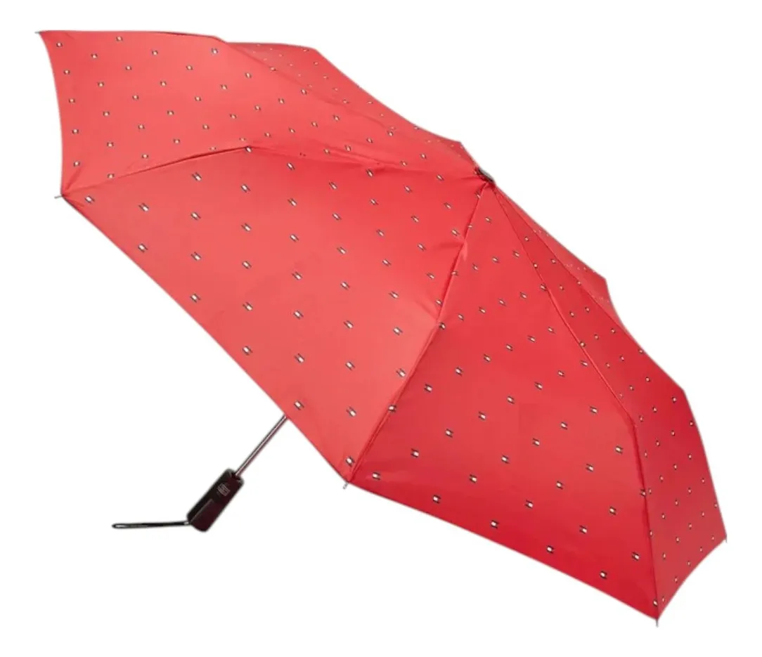 Foto 1 | Paraguas Sombrilla Tommy Hilfiger De Boton Retráctil Casual Color Rojo Diseño Logo Banderas - Original