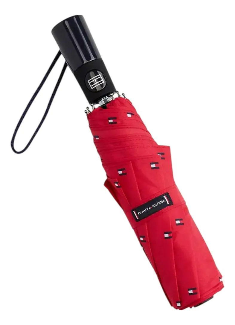 Foto 4 pulgar | Paraguas Sombrilla Tommy Hilfiger De Boton Retráctil Casual Color Rojo Diseño Logo Banderas - Original