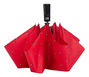 Foto 5 | Paraguas Sombrilla Tommy Hilfiger De Boton Retráctil Casual Color Rojo Diseño Logo Banderas - Original