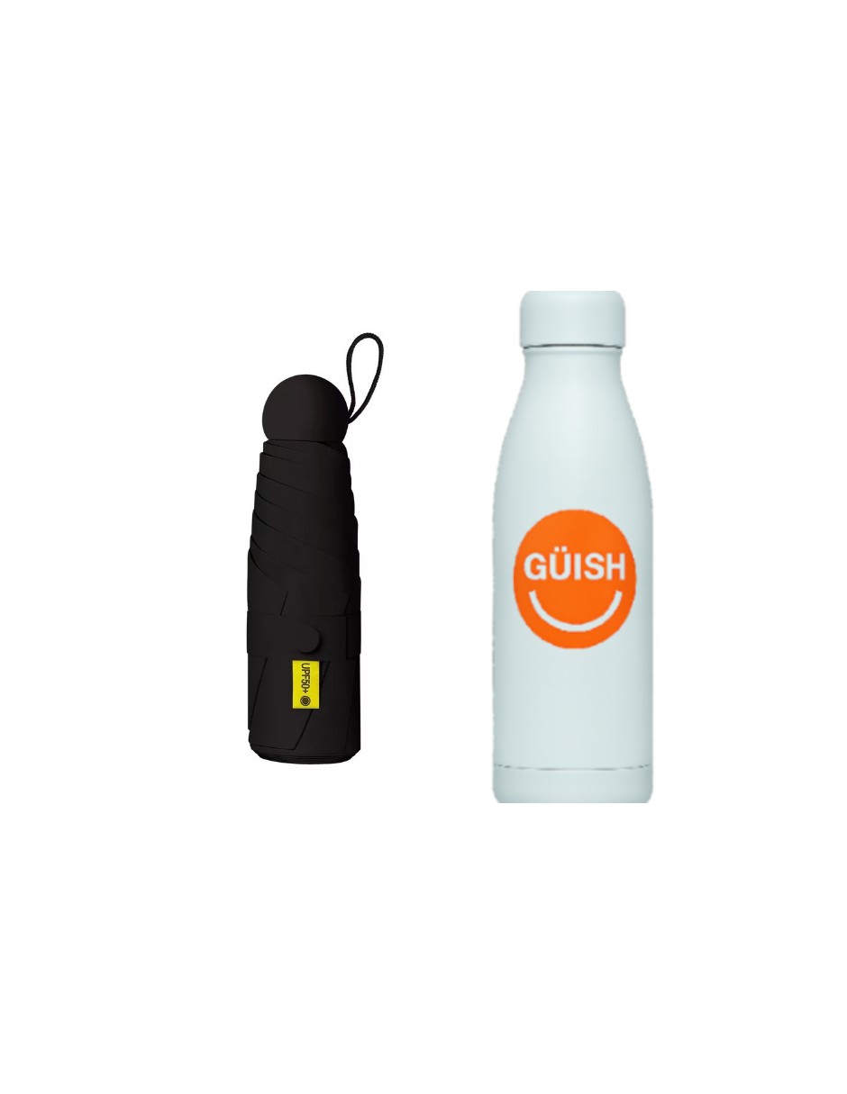 Paraguas Bolsillo Anti-ultravioleta +bolsa Cápsula Negro + Gratis Termo Güish De Regalo