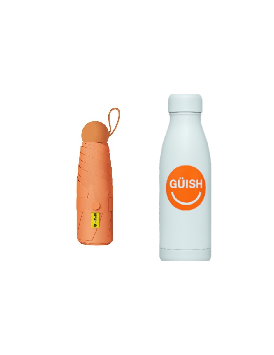 Paraguas Bolsillo Anti-ultravioleta +bolsa Cápsula Naranja + Gratis Termo Güish De Regalo