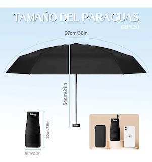 Foto 5 | 2pzs Paraguas Reversible Cápsula Ultraligero Uv Negro Y Beige