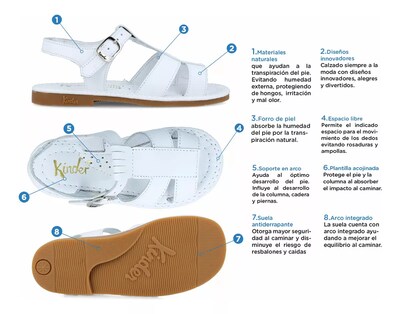 Foto 5 | Sandalia Huarache Kinder 6002 Blanco Niña De Piel