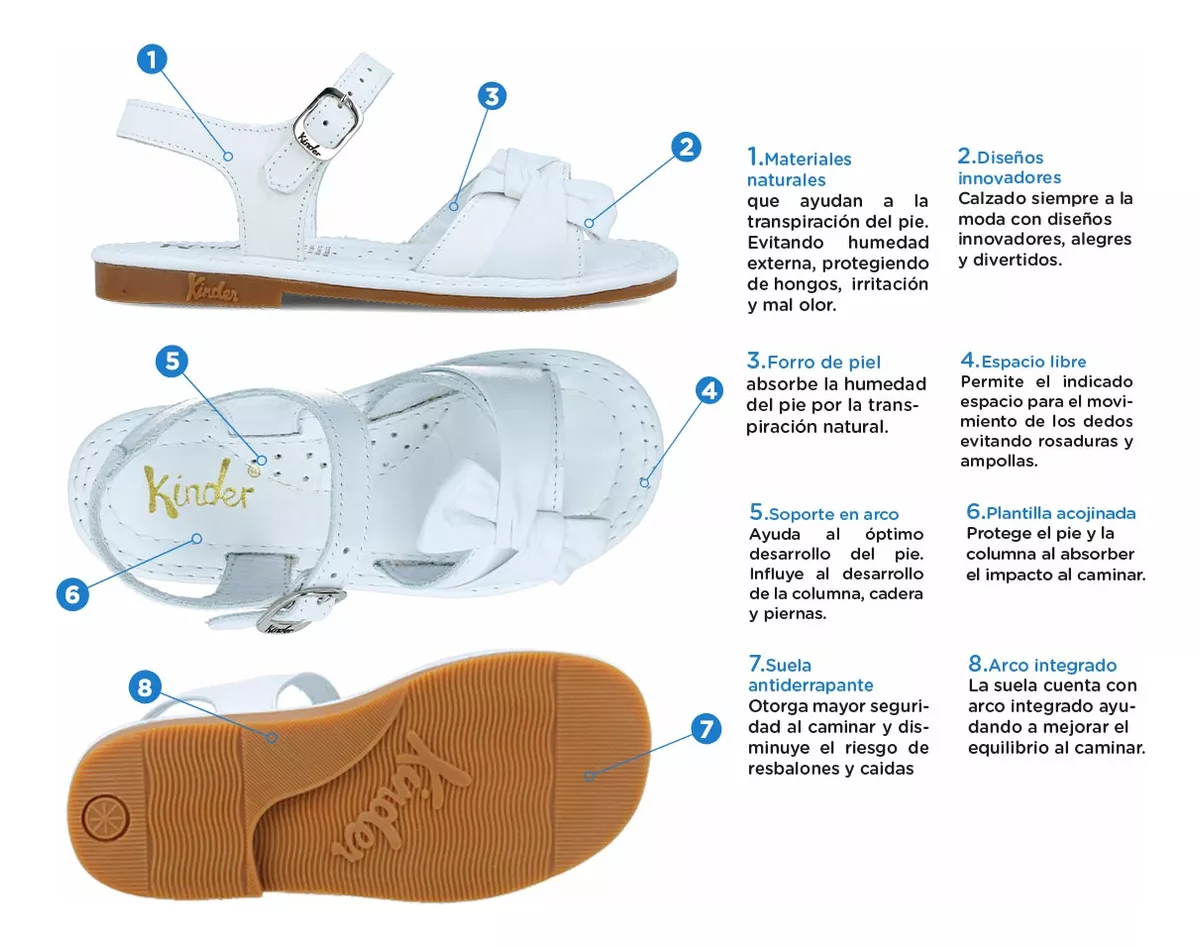 Foto 5 | Sandalia Huarache Kinder 6021 De Piel Niña Blanco