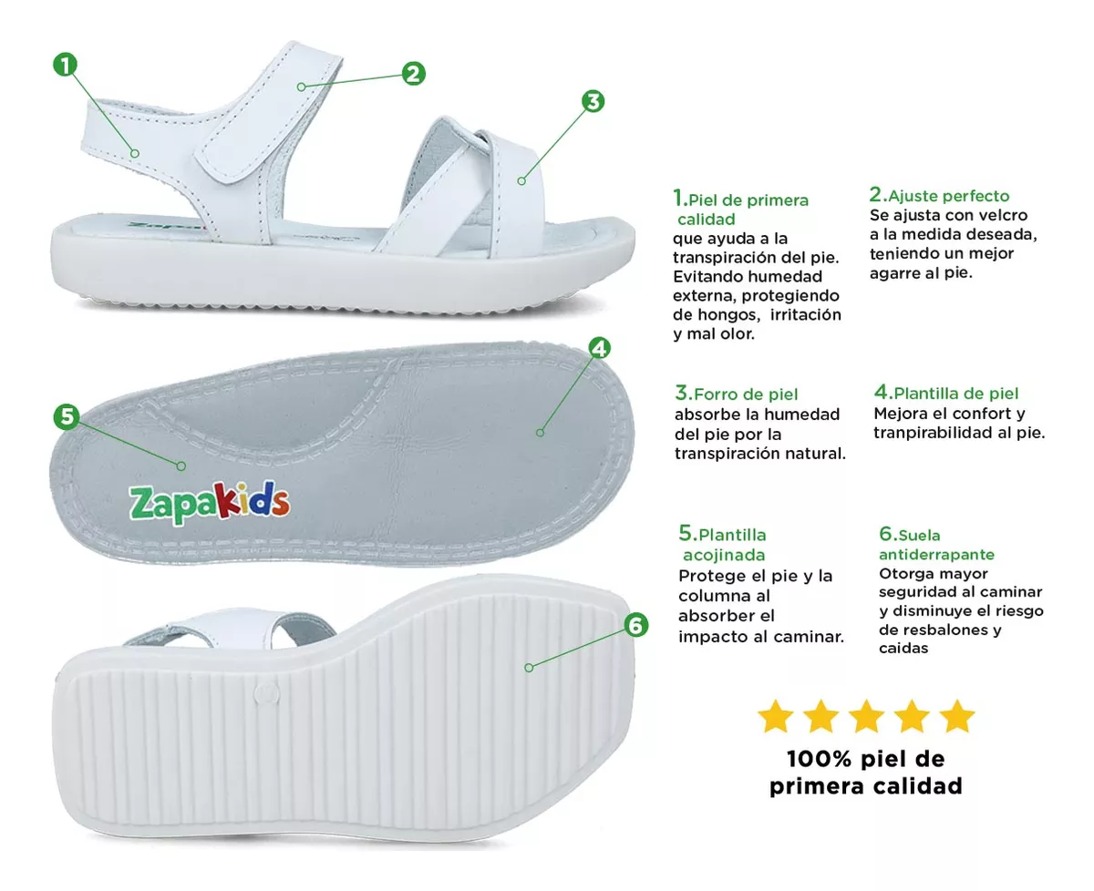 Foto 6 pulgar | Sandalias Huaraches Zapakids 93755-cx1 Zapatos Niña Piel Blanco