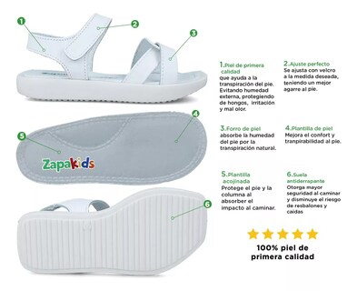 Foto 5 | Sandalias Huaraches Zapakids 93755-cx1 Zapatos Niña Piel Blanco