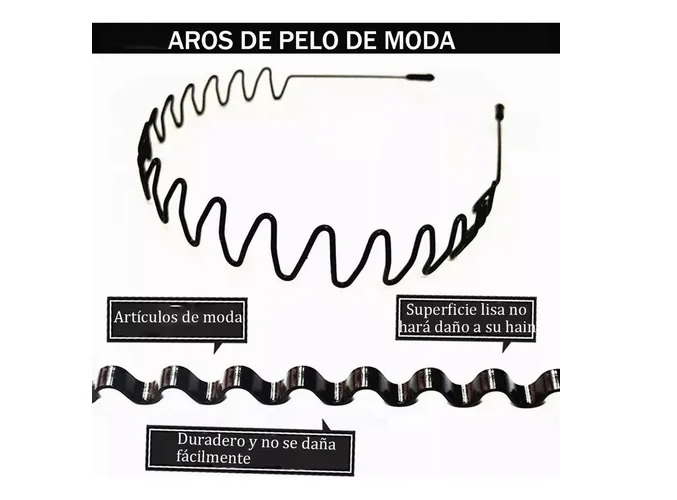 Foto 3 pulgar | Horquilla Xtellar Antideslizante Unisex Con Ondas Diadema De Moda Negro Simop B00076