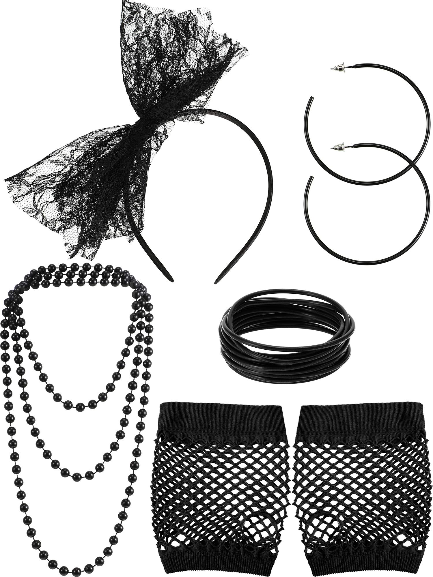 Foto 2 pulgar | Set De Accesorios Blulu De Los 80 Para Fiesta De Disfraces De Mujer (negro) - Venta Internacional.