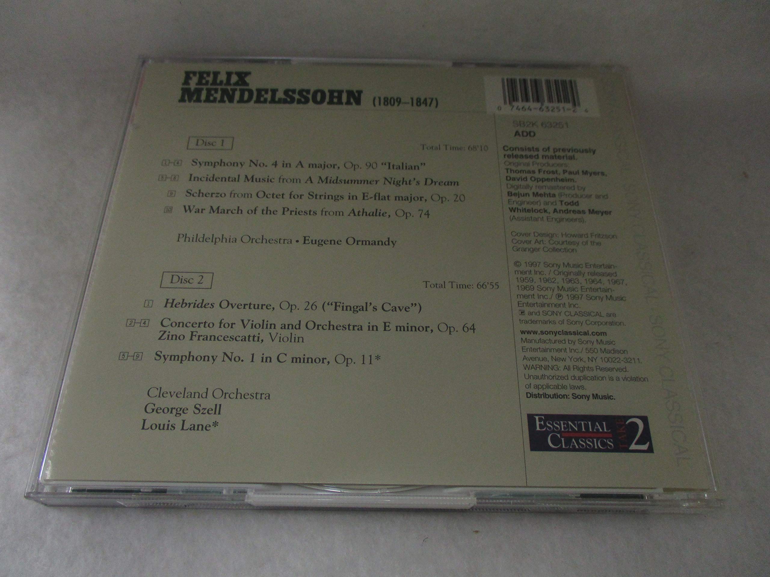 Foto 3 pulgar | Cd Sony Essential Classics Take 2: Mendelssohn - Sinfonía Núm. 4 - Venta Internacional.